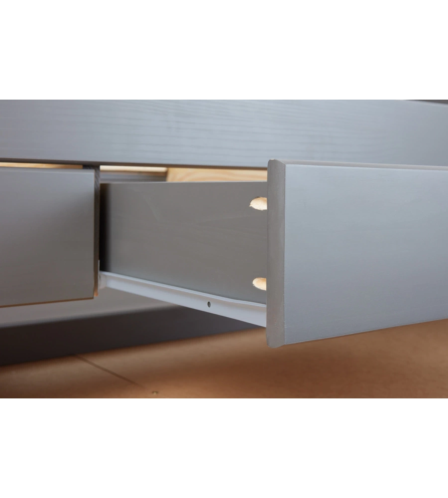 Letto singolo con 3 cassetti e letto estraibile in pino grigio, 90x200 cm
